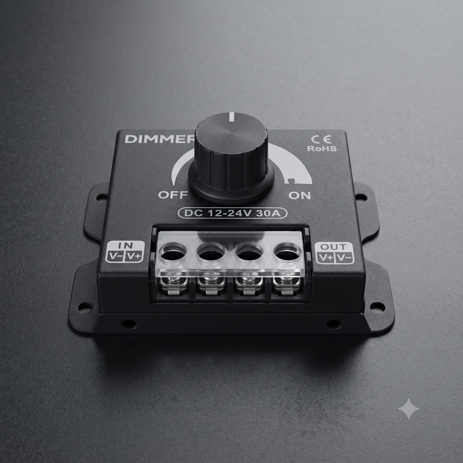 12V-24V DC 30A LED Dimmer Controller with Rotary Knob | 360W-720W Single Color LED Strip Brightness Controller | Metal Body PWM Dimmer Switch for LED Strip, Ribbon Light & Lamp