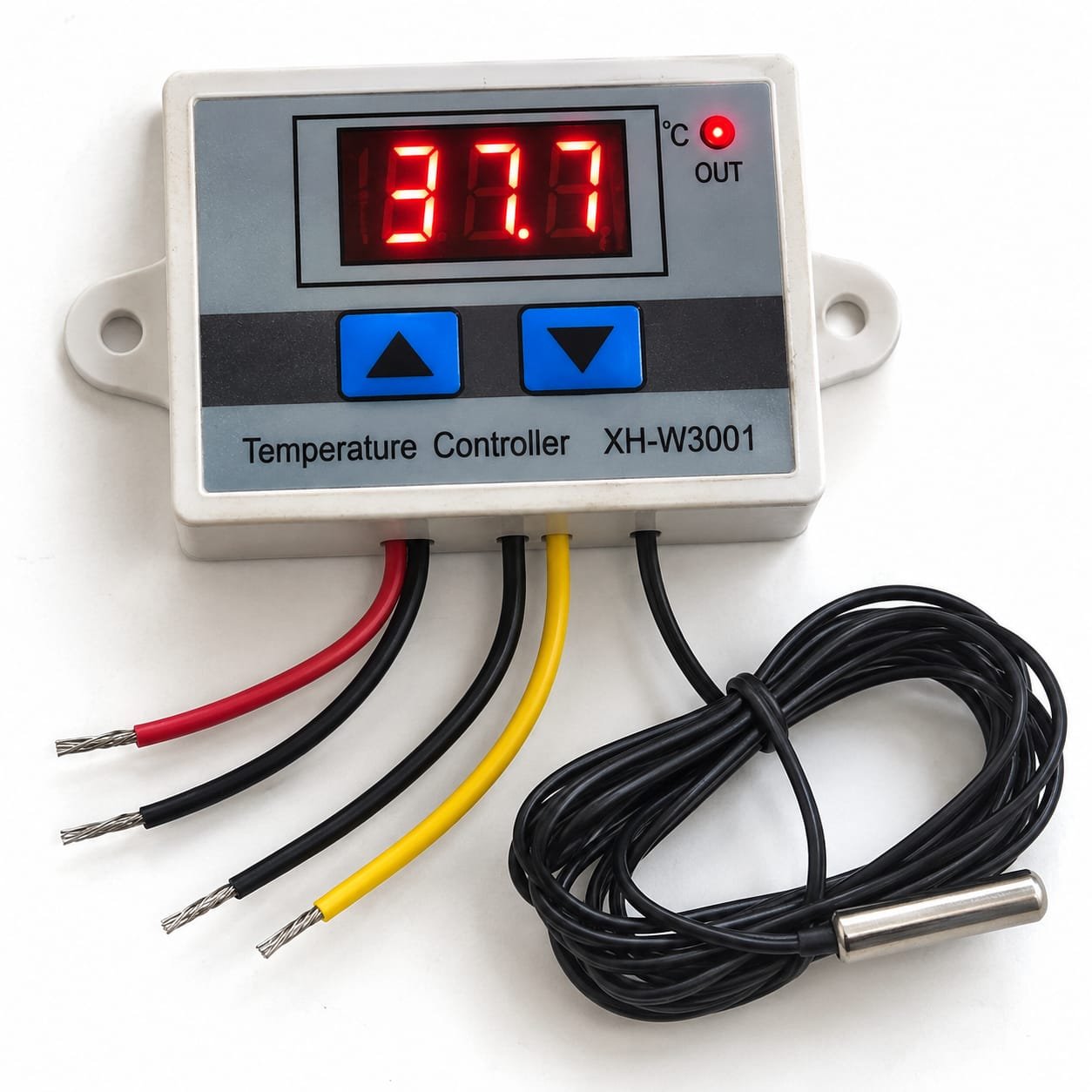 XH-W3001 Digital Display Temperature Controller 220V 10A | LED Thermostat Control Switch with Waterproof NTC Probe | Heating & Cooling Temperature Controller for Incubator, Refrigerator, Aquarium & Greenhouse (White)