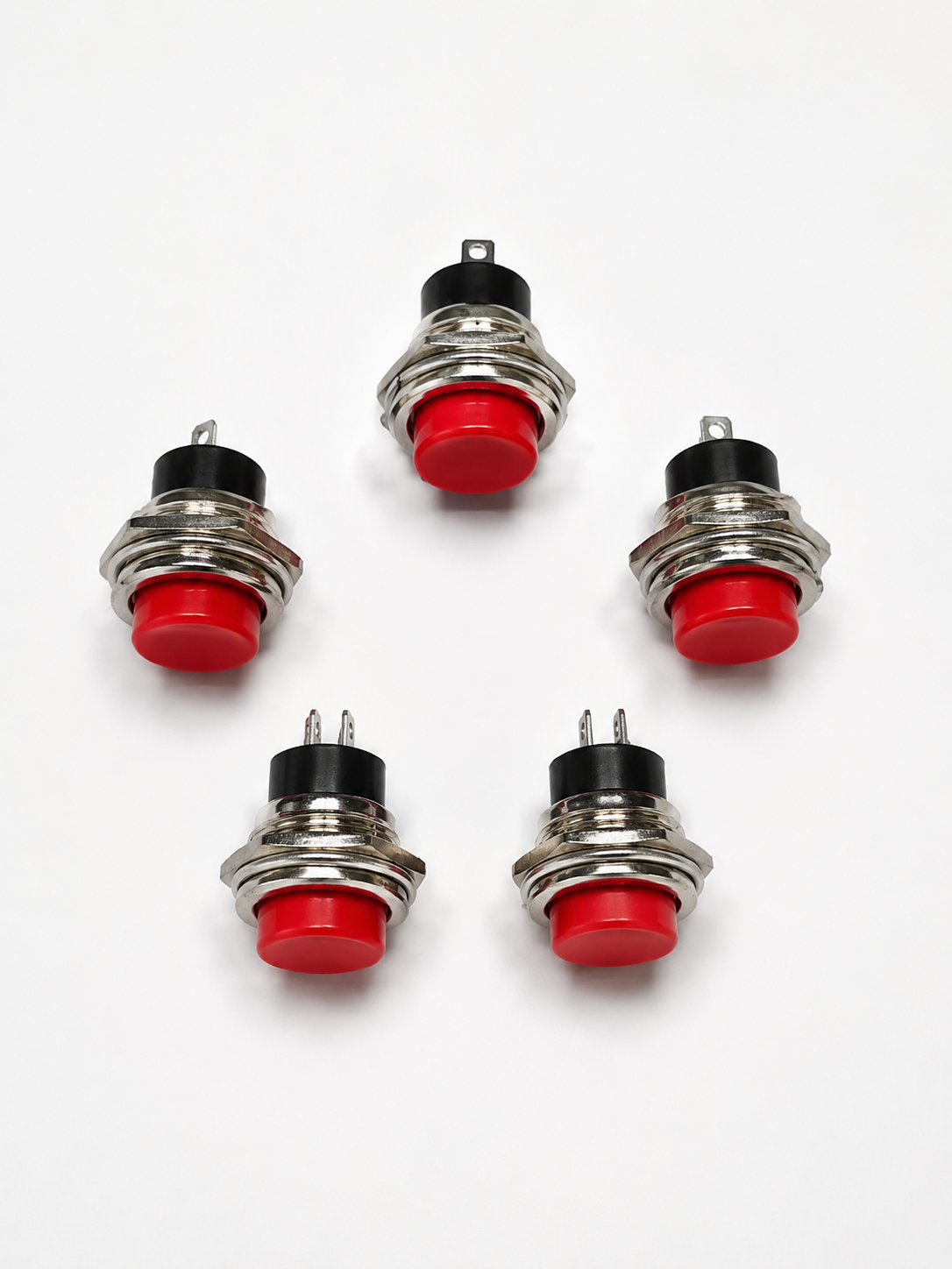 Universal Momentary Push Button Switch | Panel Mount Push Switch | SPST Normally Open (NO) | Red Button | Pack of 5