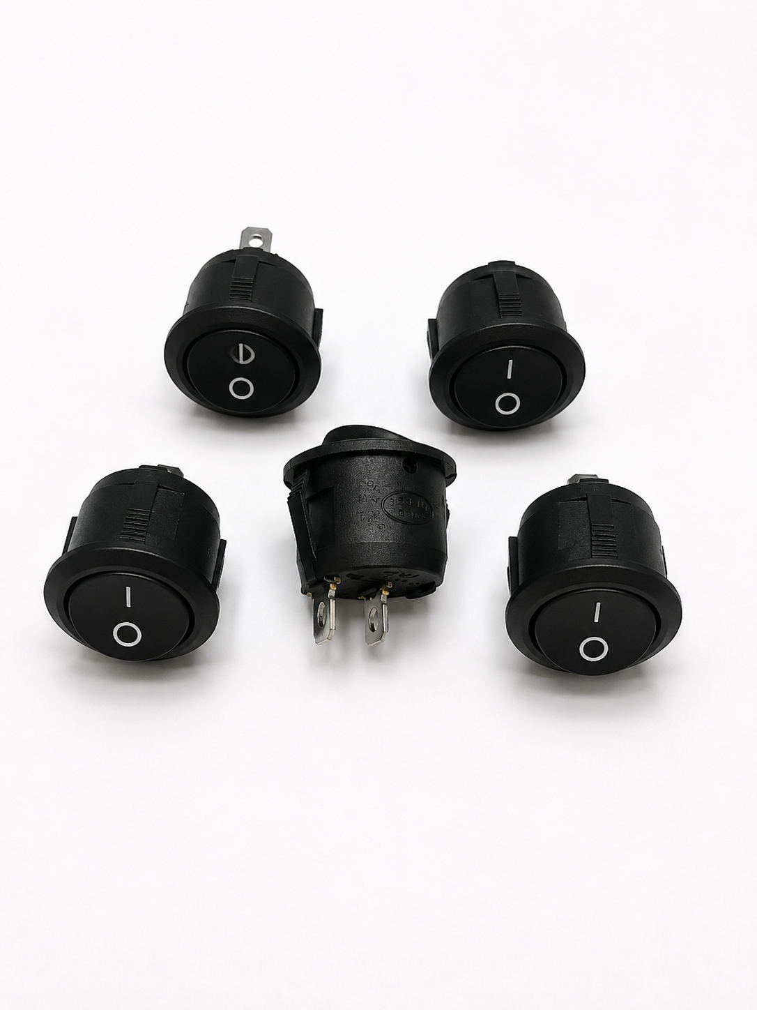 Universal Round ON/OFF Rocker Switch | 2 Pin Panel Mount AC Power Switch for Submersible Motor Control Panel, Water Pump Starter & Electrical Appliances | Black | Pack of 5