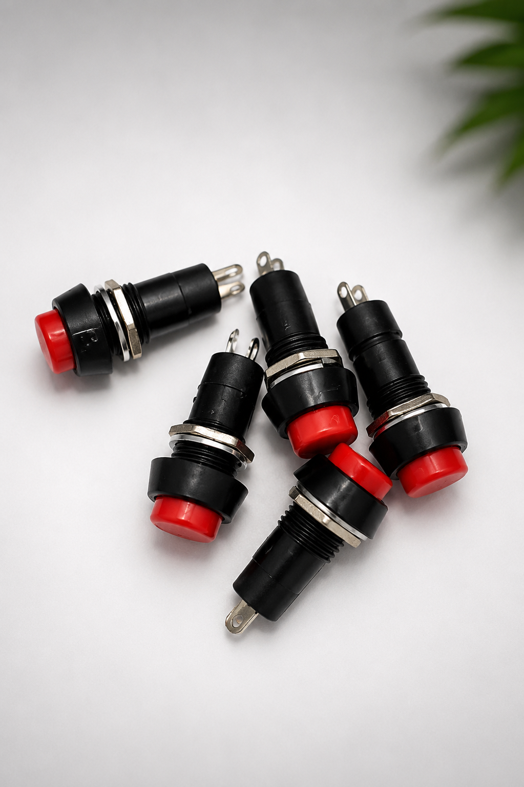 Universal Mini Momentary Push Button Switch | Normally Open (NO) Panel Mount Push Switch for Submersible Motor Control Panel, Water Pump Starter & Electrical Projects | Red Button | Pack of 5